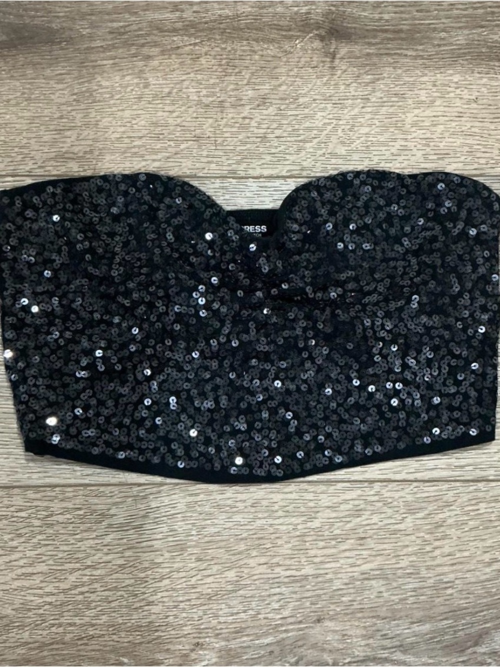 Express Black Sequin Strapless Crop Top